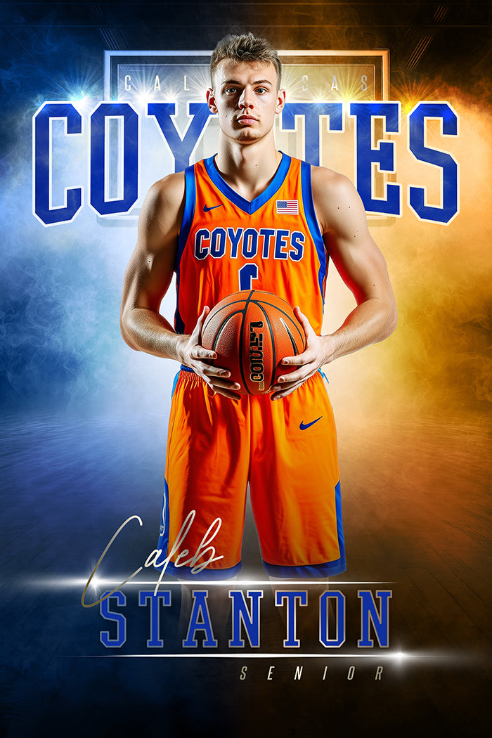 Basketball Digital Poster Photoshop Template Orange and Blue