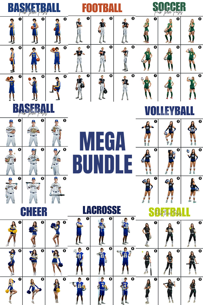 posing guide bundle  for basketball cheer soccer volleyball lacrosse softball baseball and football